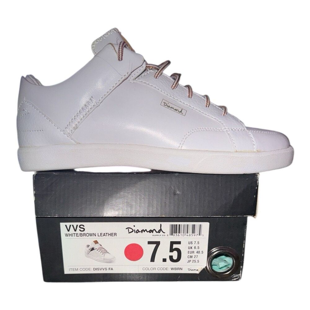 Diamond Supply VVS Low Top Sneakers White Brown Leather Men’s Size 7.5 New